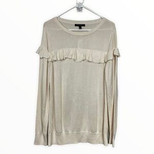 𝅺banana Republic Factory Cream Ruffle Accent Crew Neck Viscose Sweater, XL